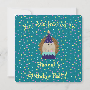Cute Party Hedgehog Birthday Party Invitation