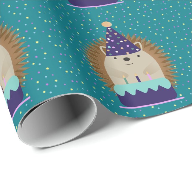 Cute Party Hedgehog Wrapping Paper (Roll Corner)