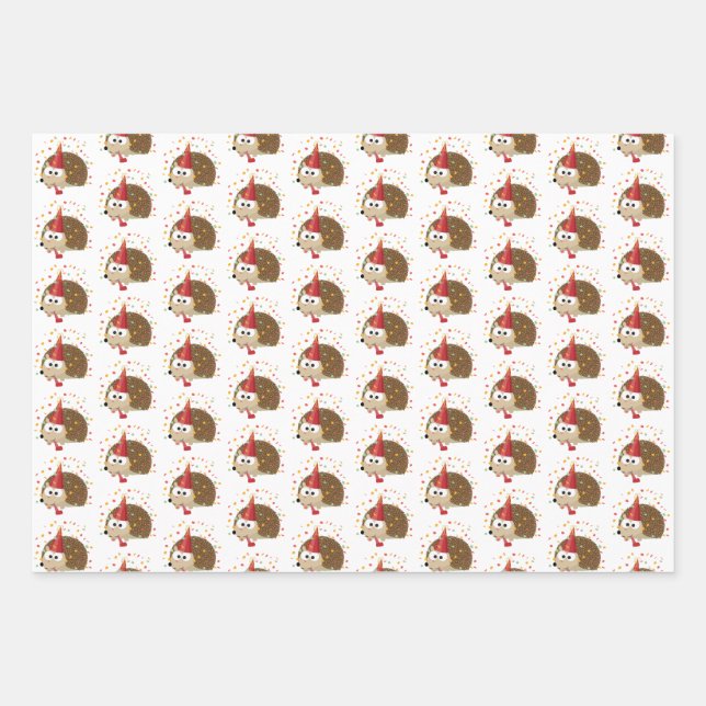 Cute  Party Hedgehog Wrapping Paper Sheets (Front)