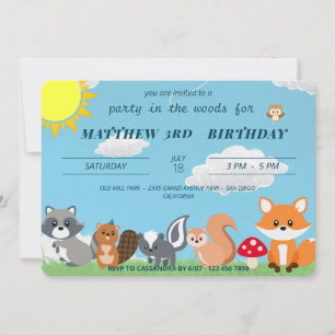 Cute Party In The Woodland Animals Kids Birhtday Invitation