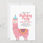 Cute Party Llama and Balloon Birthday Invitation (Front)