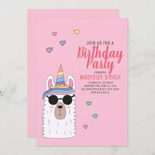 Cute Party Llamacorn Birthday Invitation
