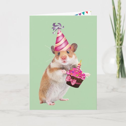 Cute Party Mouse And Cupcake Birthday Card