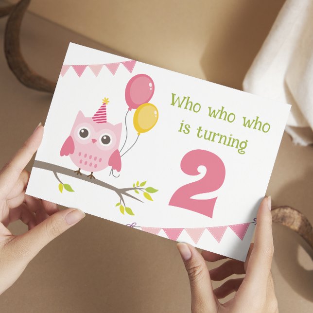 Cute Party Owl Who Is Turning 2 Second Birthday Invitation (Creator Uploaded)