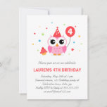 Cute Party Owl With Balloon And Cupcake Birthday Invitation at Zazzle