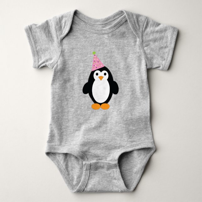 Cute Party Penguin Baby Bodysuit (Front)