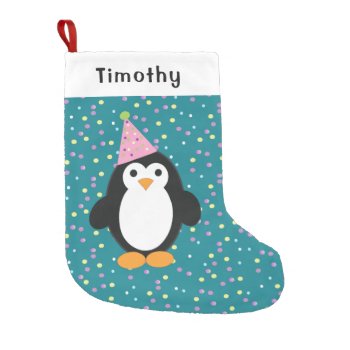Cute Party Penguin Confetti Background Small Christmas Stocking by Egg_Tooth at Zazzle