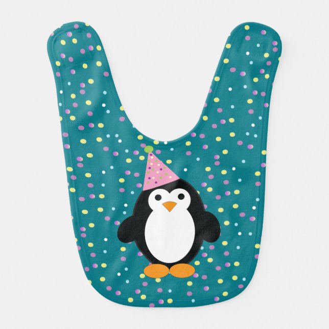Cute Party Penguin Confetti Pattern background Baby Bib (Front)