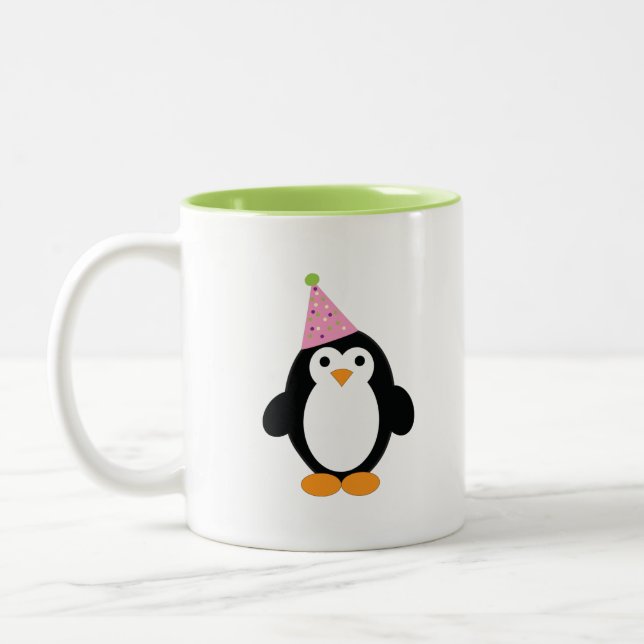 Cute Party Penguin Two-Tone Coffee Mug (Left)