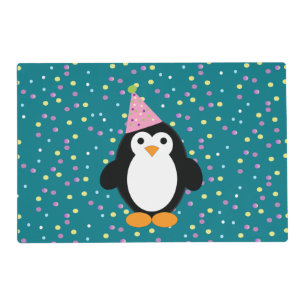 Cute Party Penguin With Confetti Background Placemat
