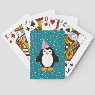 Cute Party Penguin with Confetti background Poker Cards