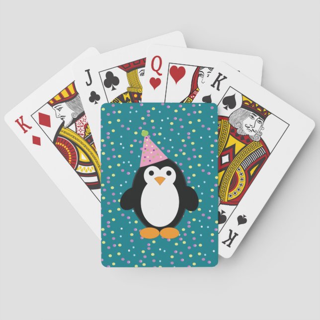 Cute Party Penguin with Confetti background Poker Cards (Back)