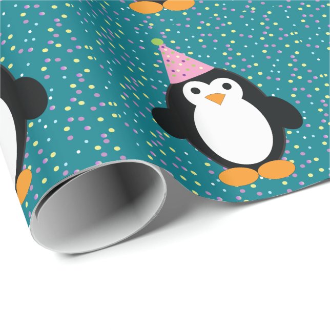 Cute Party Penguin Wrapping Paper (Roll Corner)