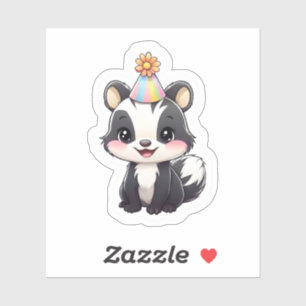 Cute Party Skunk with Colorful Hat Art Sticker