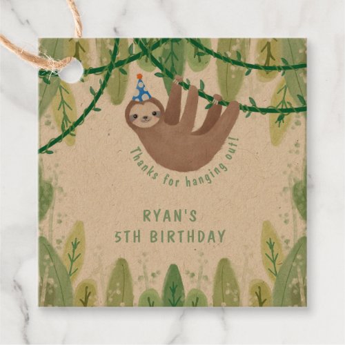 Cute party sloth blue hat birthday favor tags