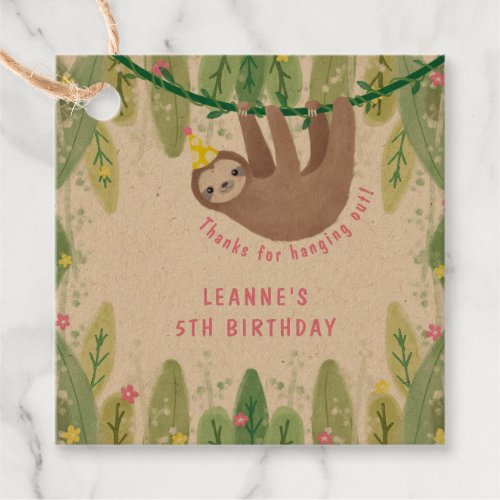 Cute party sloth yellow hat birthday favor tags