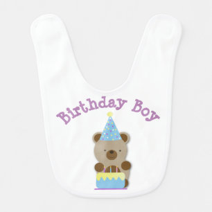 Cute Party Teddy Bear Birthday Boy Baby Bib