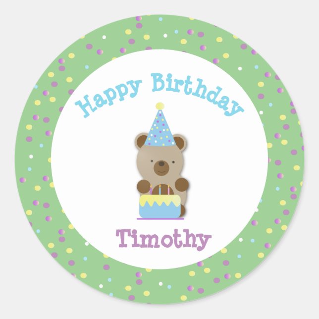 Cute Party Teddy Bear Birthday  Classic Round Sticker (Front)