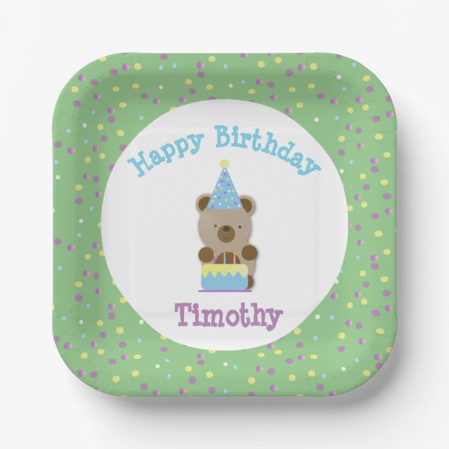 Cute Party Teddy Bear Birthday  Paper Plates (Front)