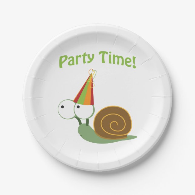 Cute Party Time Snail Paper Plates (Front)