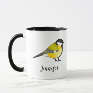 Cute Parus Major Yellow Bird &amp; Custom Name Mug