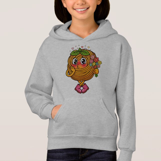 Cute Pasta Polo Character Holding Flowers T-Shirt (Front)