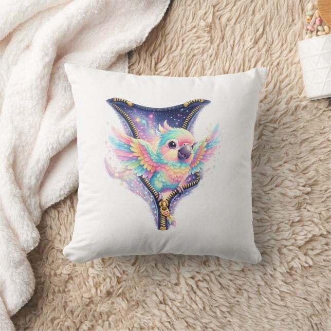 Cute Pastel 3D Parrot Zipper Throw Pillow (Blanket)