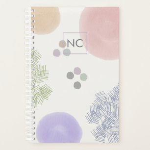 Cute Pastel Abstract Brush Strokes Monogram Planner