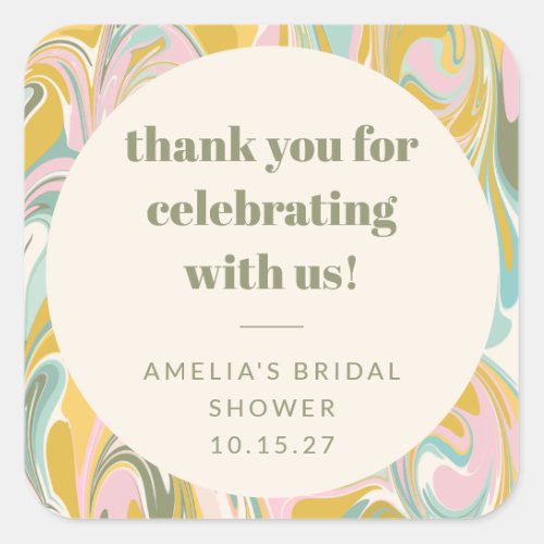 Cute Pastel Abstract Custom Bridal Shower Thanks Square Sticker
