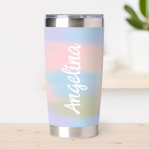 Cute Pastel Abstract Gradient White Script Name Insulated Tumbler