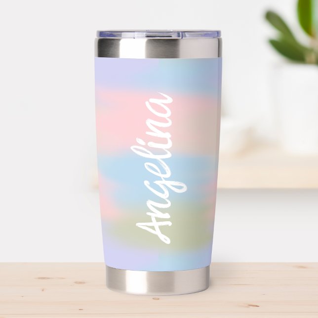 Cute Pastel Abstract Gradient White Script Name Insulated Tumbler (Cute Pastel Abstract Gradient White Script Name Insulated Tumbler)