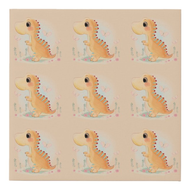 Cute Pastel Adorable Baby Dinosaur Faux Canvas Print (Front)