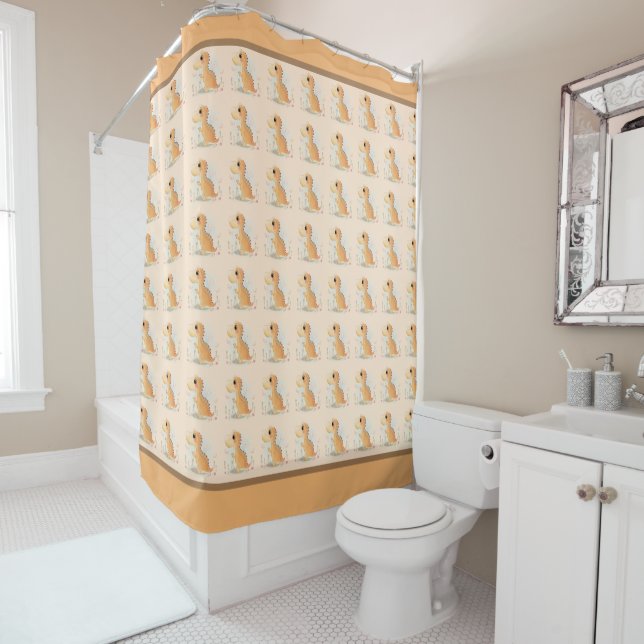 Cute Pastel Adorable Baby Dinosaur Shower Curtain (In Situ)