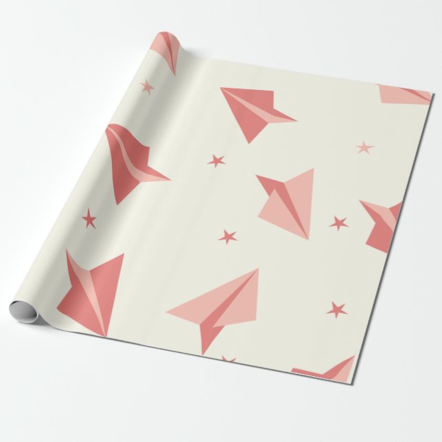 Cute Pastel Airplane Pattern Gift Wrapping Paper (Unrolled)