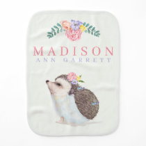 Cute pastel animal pink floral girl name hedgehog baby burp cloth Cute pastel animal pink floral girl name hedgehog baby burp cloth