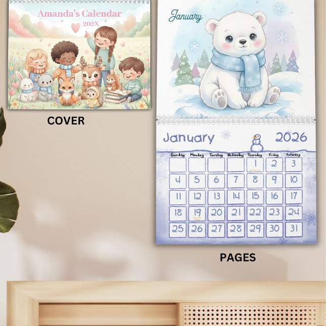 Cute Pastel Animals Personalized Kids 2026 Calendar (Creator Uploaded)