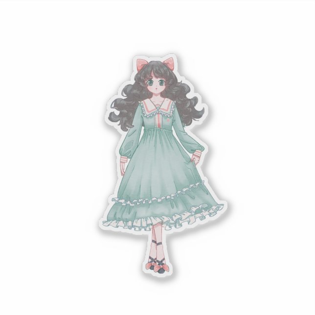 Cute Pastel Anime Girl Doll Aesthetic Vinyl  Sticker (Front)
