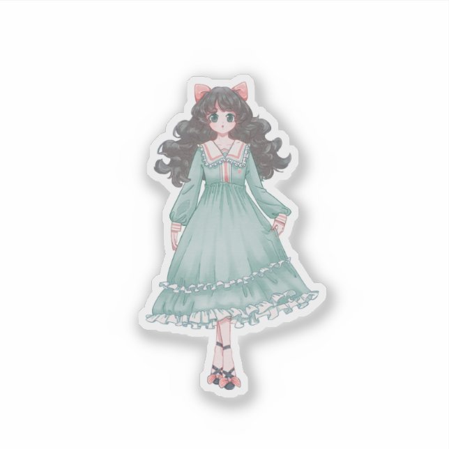 Cute Pastel Anime Girl Doll Aesthetic Vinyl  Sticker (Front)