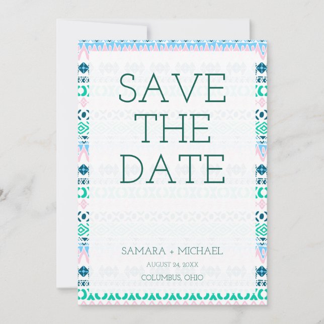 Cute pastel art patterns save the date (Front)