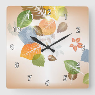 Cute Pastel Autumn Leaves Square Wall Clock