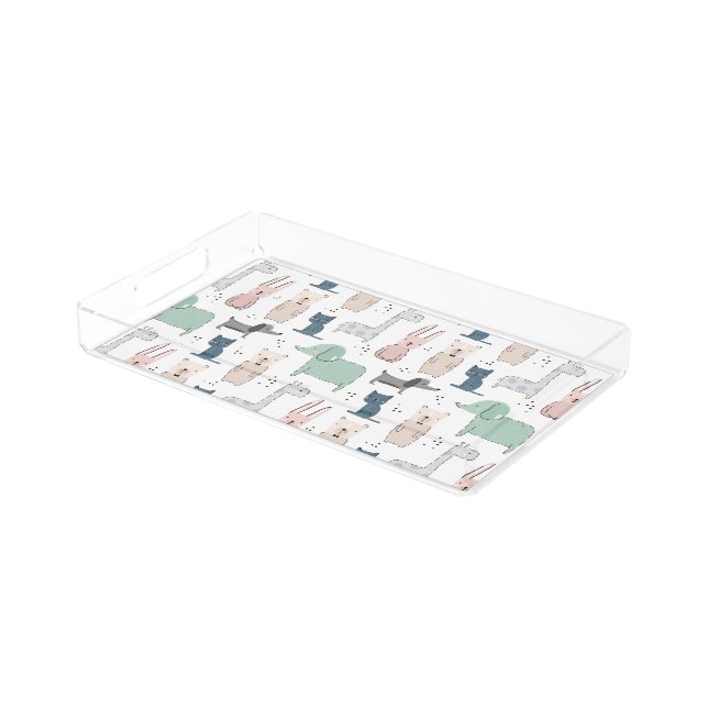 Cute Pastel Baby Animal Pattern Acrylic Tray (Angled)