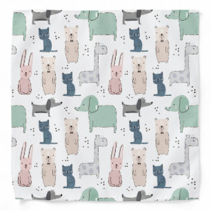 Cute Pastel Baby Animal Pattern Bandana