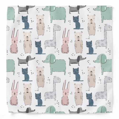 Cute Pastel Baby Animal Pattern Bandana