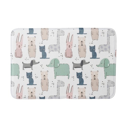 Cute Pastel Baby Animal Pattern Bath Mat