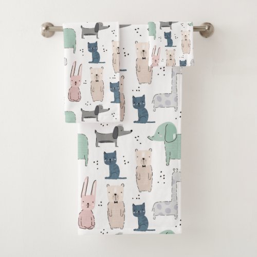Cute Pastel Baby Animal Pattern Bath Towel Set