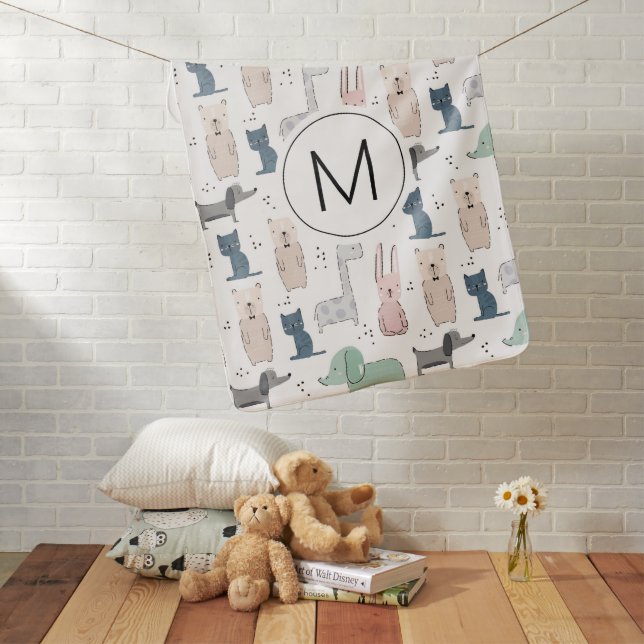 Cute Pastel Baby Animal Pattern Blanket (In Situ)