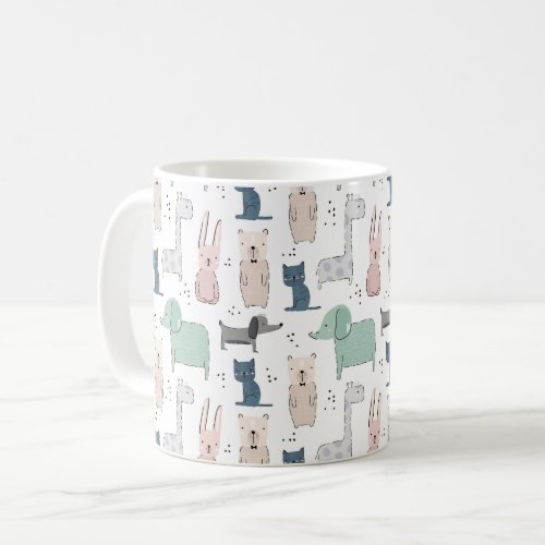Cute Pastel Baby Animal Pattern Coffee Mug
