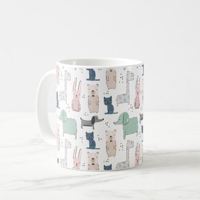 Cute Pastel Baby Animal Pattern Coffee Mug (Front Left)