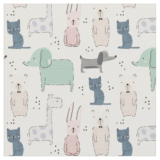 Cute Pastel Baby Animal Pattern Fabric