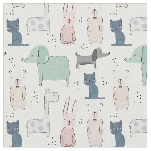 Cute Pastel Baby Animal Pattern Fabric